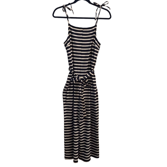 Monteau Dresses & Skirts - MONTEAU Navy and White Striped Sleeveless Jumper With Waist Sash